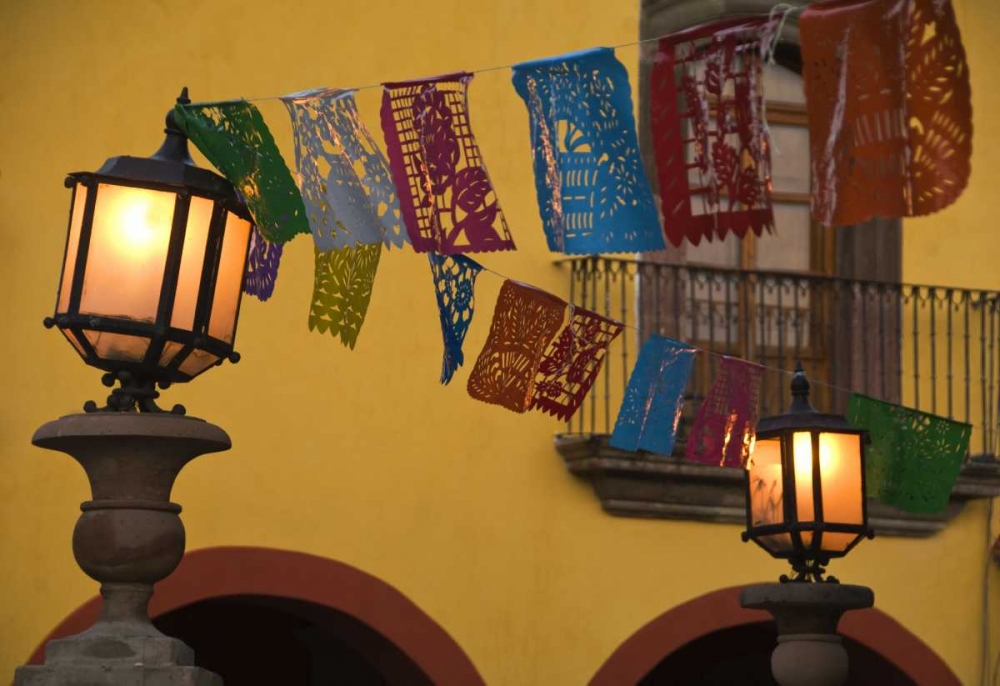 Mexico Lantern with string of flags on them